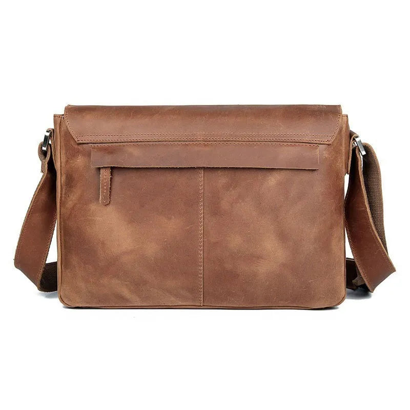 Vintage leather crossbody bag for men in brown first layer cowhide with wear-resistant finish