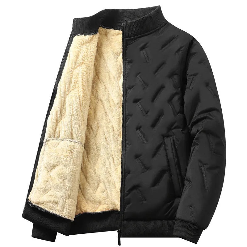 Loose fleece-lined pullover coat in khaki, front view, solid colour polyester fibre, available in sizes M to 4XL
