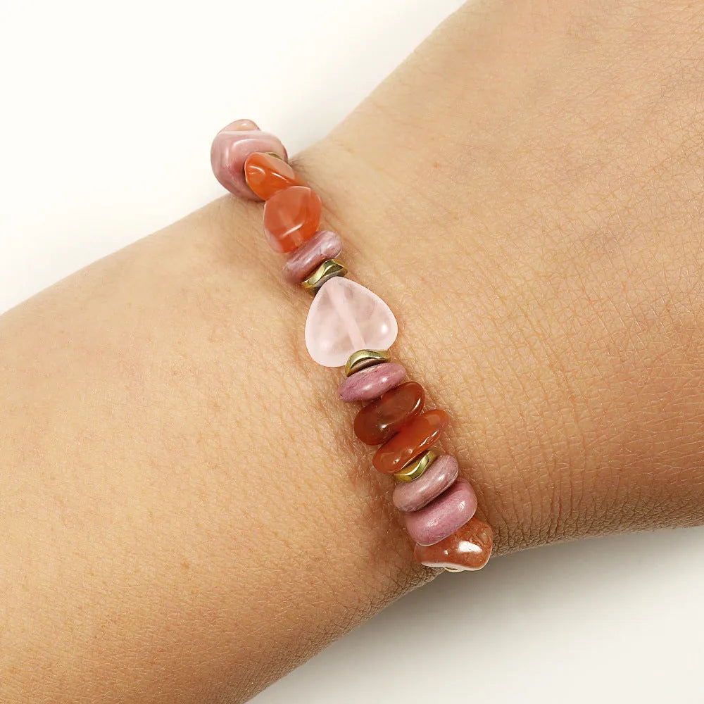 Handmade geometric beaded stone bracelet for women in a fashion OL style on a wrist.