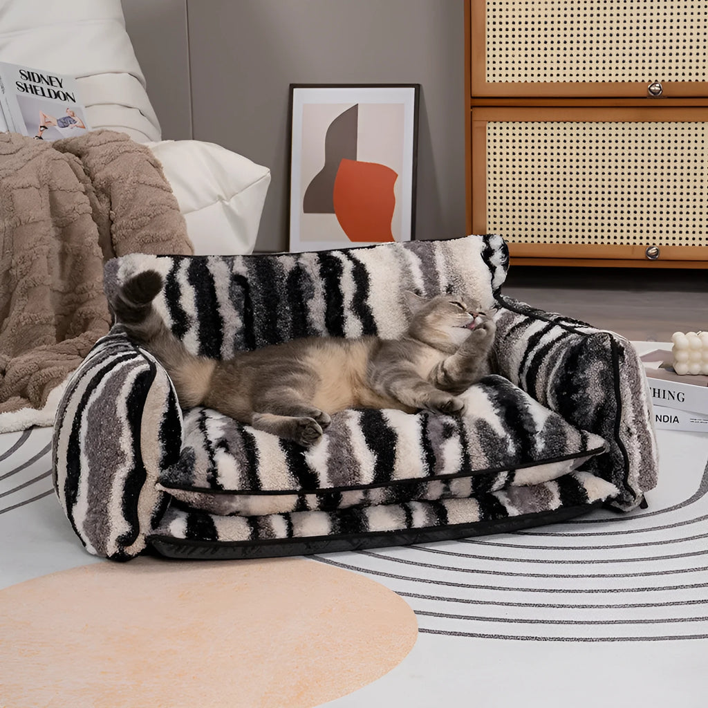 Cloth pet sofa dog bed in Black and White Ripple colour fully removable washable cover size L