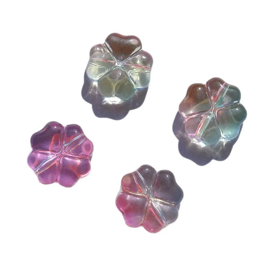 10mm gradient colour crystal glass beads in four-leaf clover shape with transparent iridescent electroplated finish