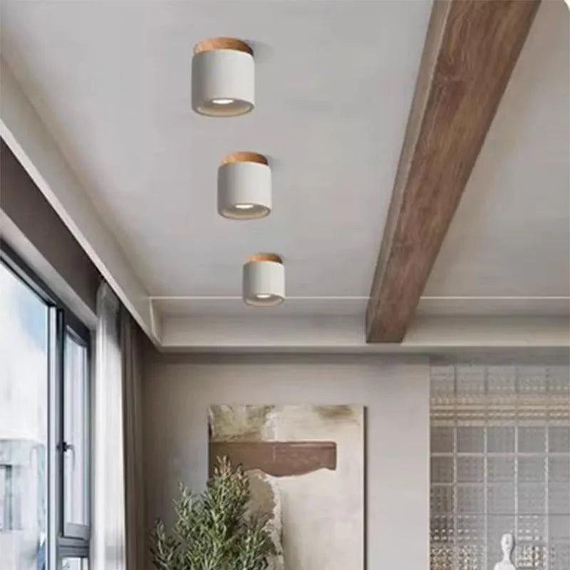 Cement Japanese-style ceiling lamp with white sandstone finish, 220V, for corridor and restaurant use