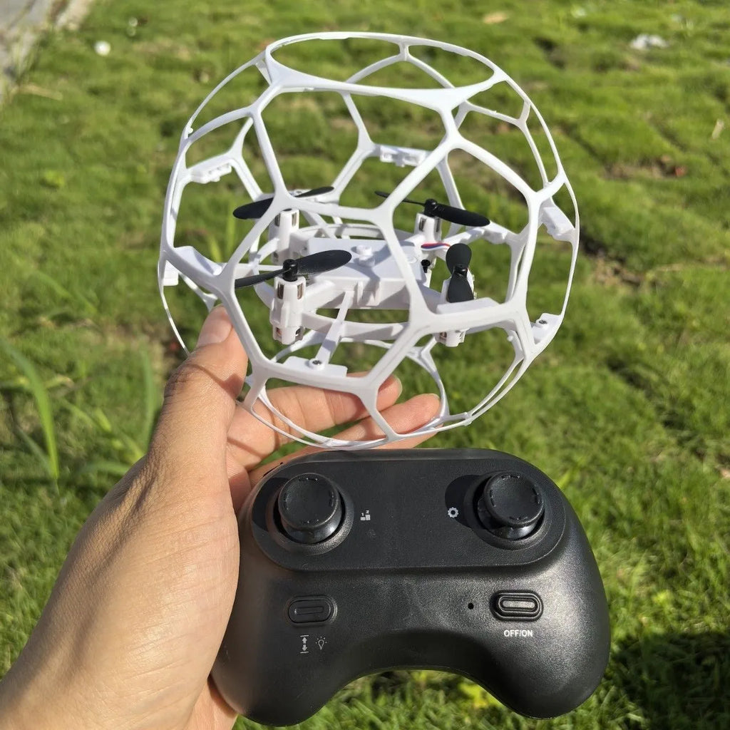 Hollow cup football UAV remote control education intelligent suspension toy in black plastic design