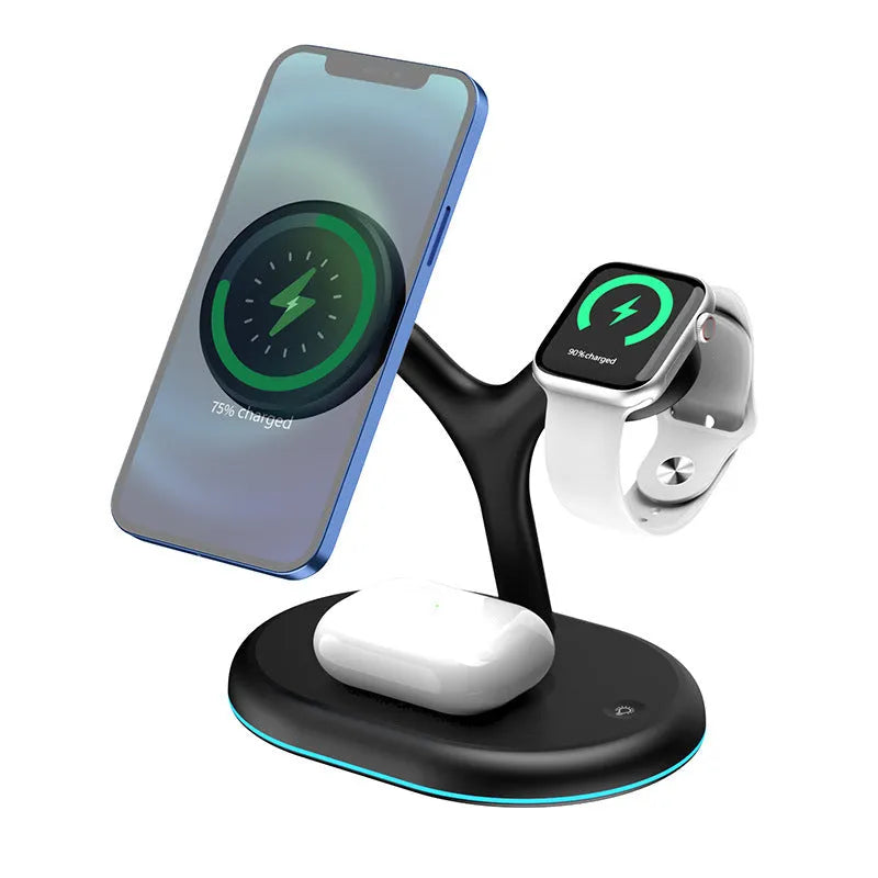Black magnetic wireless charging stand with vertical phone holder and Type-C cable