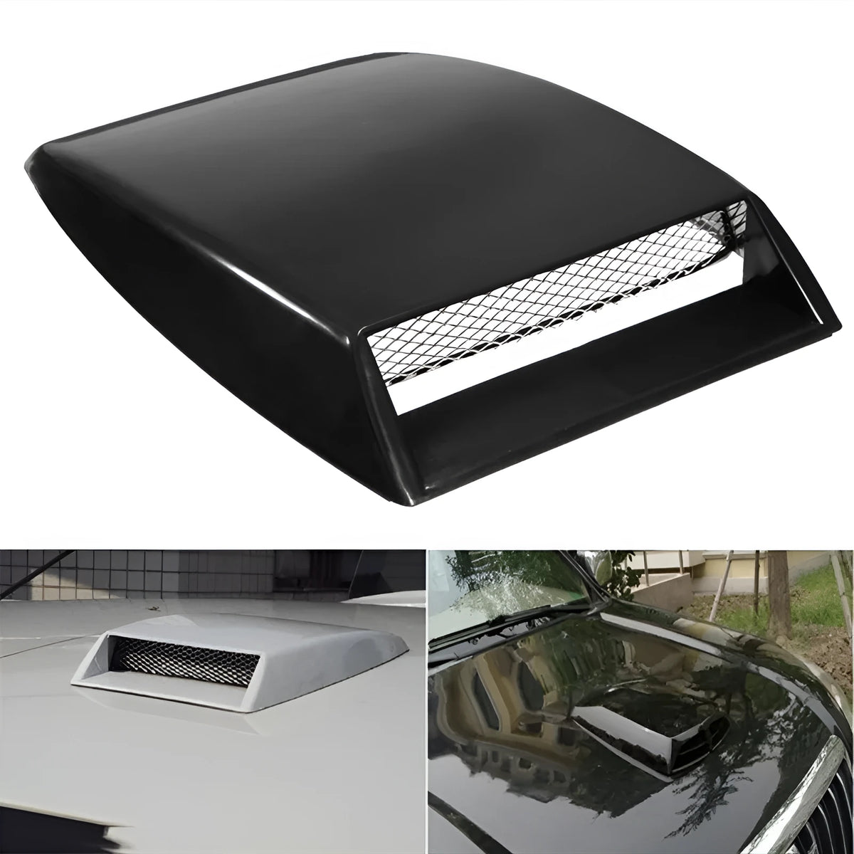 ABS simulation air vent hood sticker in black, 26x17cm, with 3D design for vehicle bonnet decoration