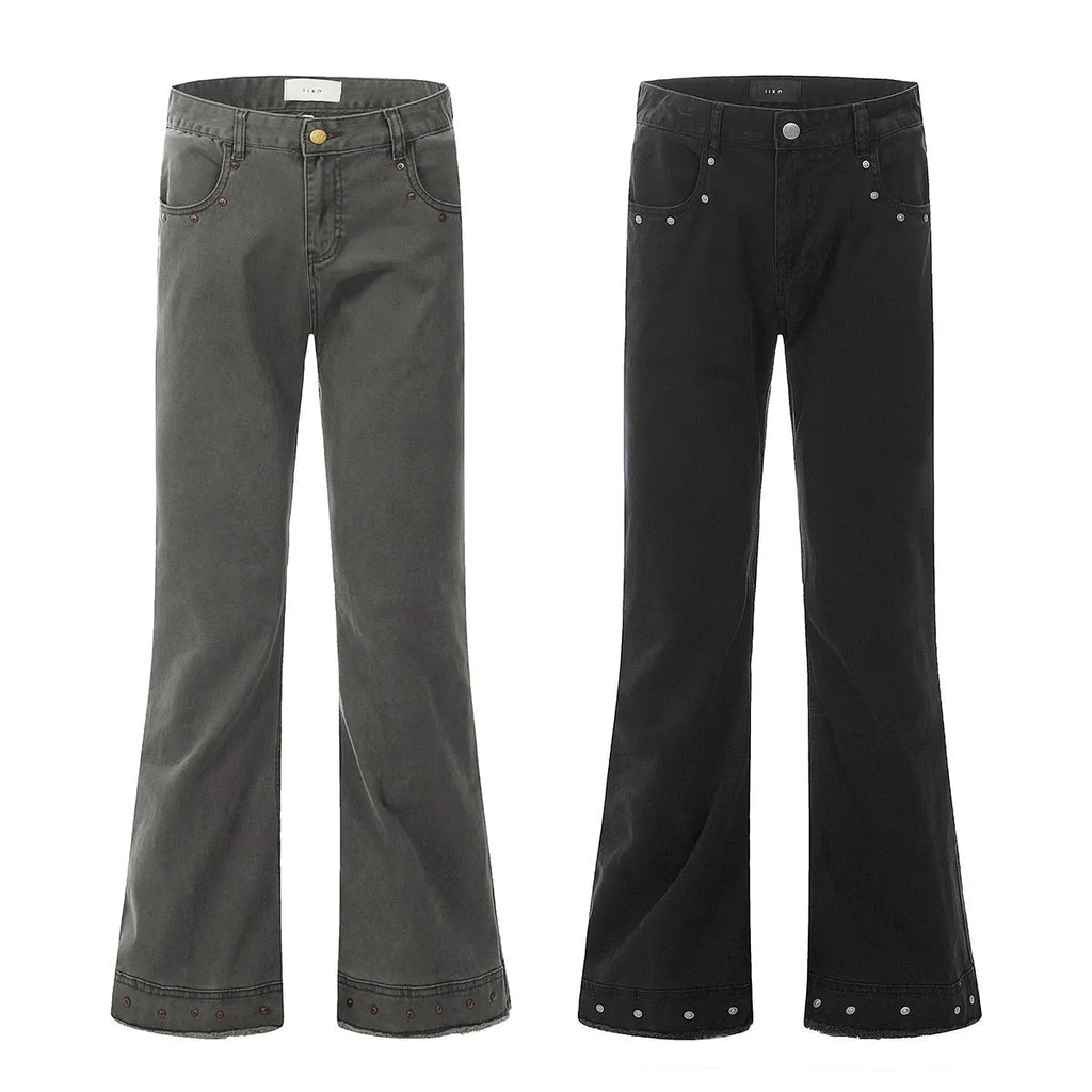 American retro straight-leg skinny jeans in cotton with horn-style leg opening and zipper fly