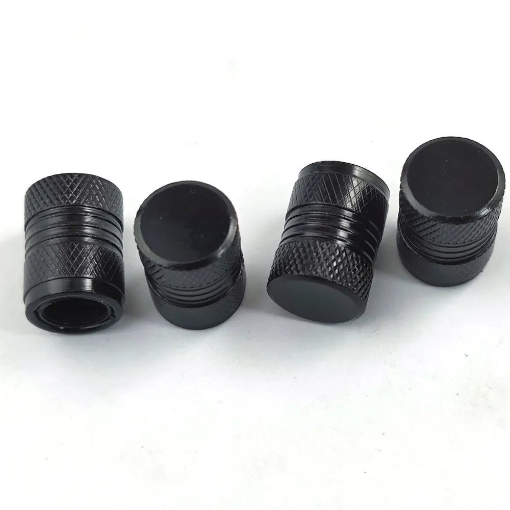 Aluminium car tyre valve dust protection caps in black blue grey red colours