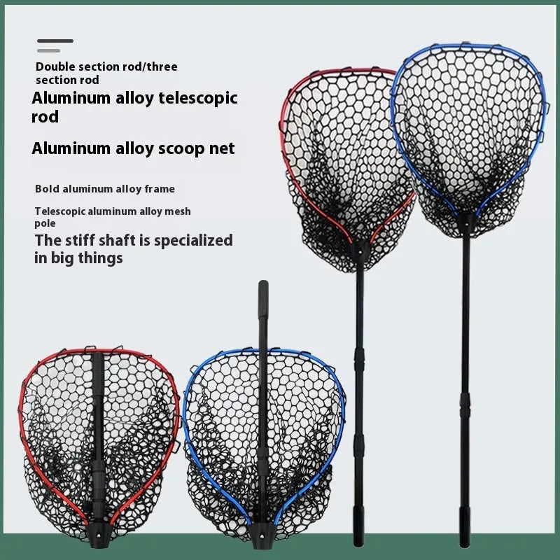 Luyada dip net with aluminum alloy telescopic rod extended to 162cm, red frame with black net pocket