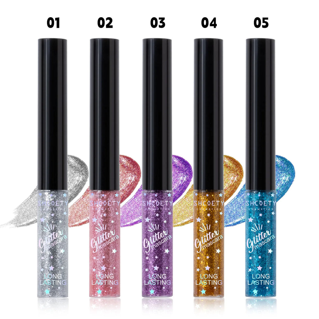 Colour mascara in 5 shades pink gold purple blue iron grey waterproof long curl