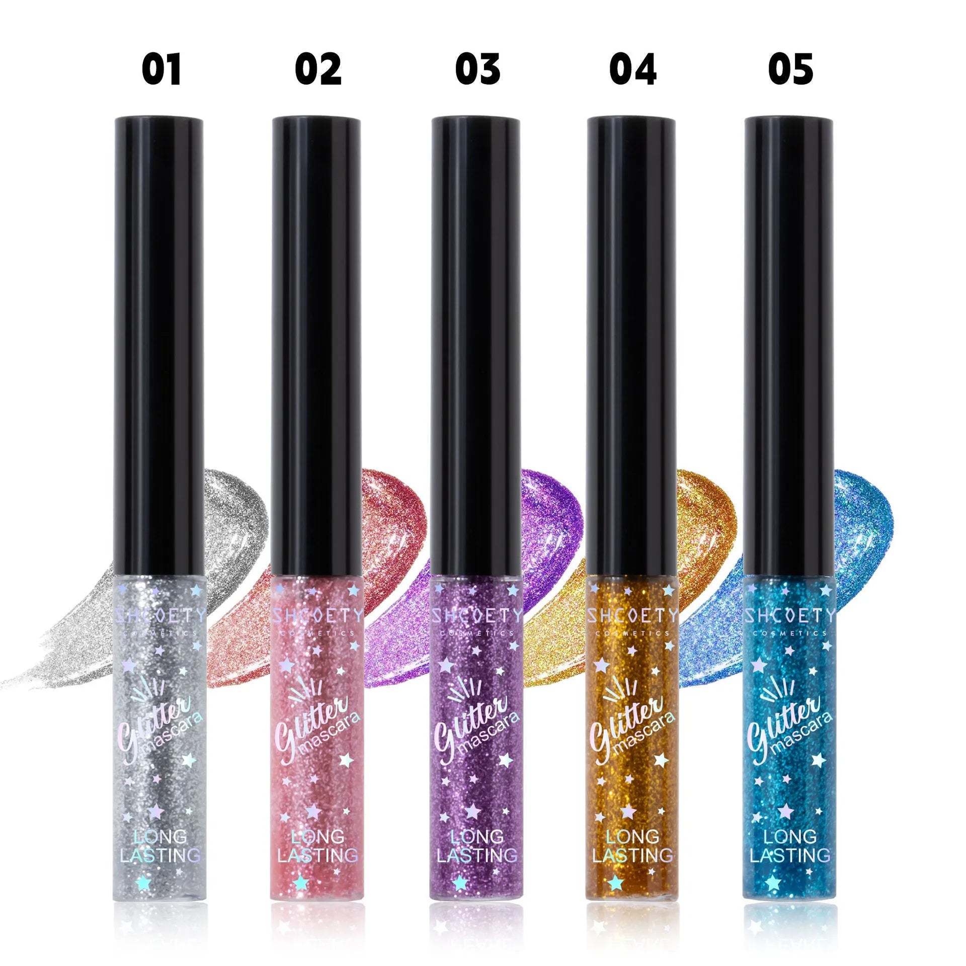 Colour mascara in 5 shades pink gold purple blue iron grey waterproof long curl