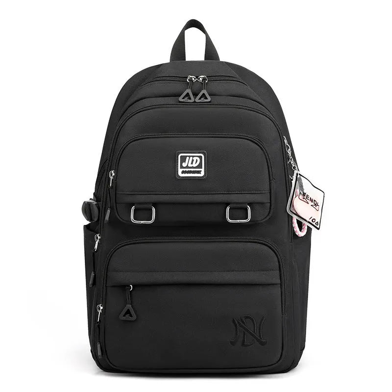 Large capacity nylon school backpack for girls in a choice of colours and geometric patterns.