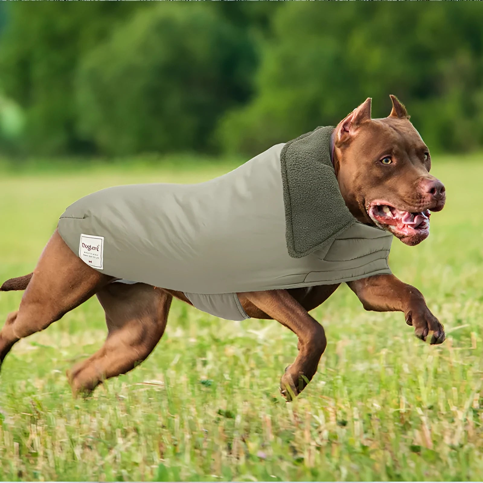 Dog wearing a solid-colour cotton-padded turtleneck winter vest.