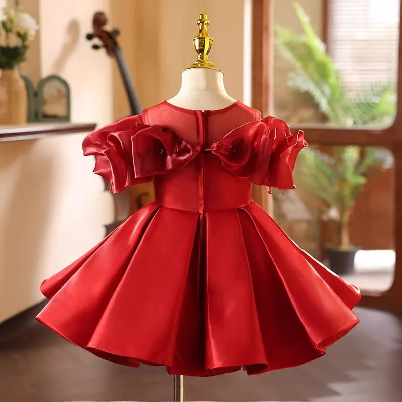 Red princess dress with polyester lining for girls sizes 80cm to 150cm