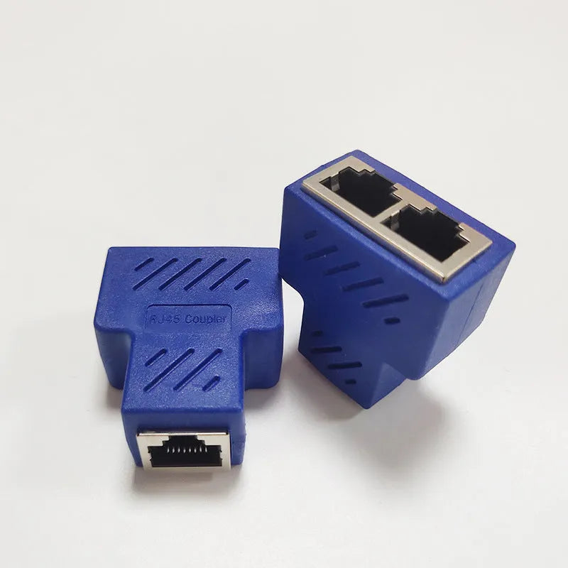 RJ45 three-way tee network cable splitter adapter in assorted colours