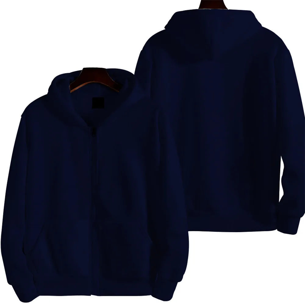 Men's loose fit solid colour zip-up sports jacket on a hanger