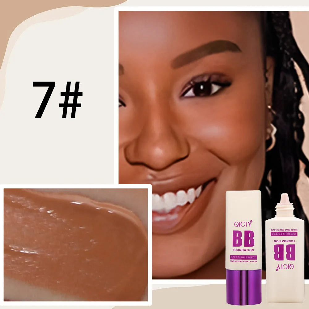 BB cream foundation in feeding bottle tube with ten colour shade options for brightening coverage