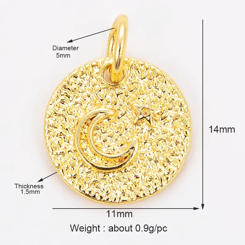 Micro-inlaid cubic zirconia pendant featuring a star and moon motif, approximately 1.5 cm diameter