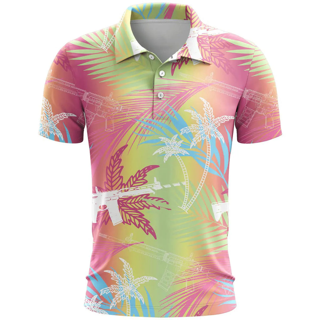 Man's loose-fit short sleeve sports t-shirt in lightweight birdseye polyester fabric on a hanger.