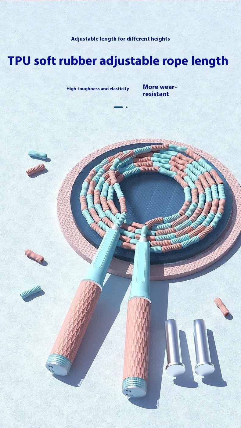 Children's bamboo bead skipping rope in blue colour with non-knotted design