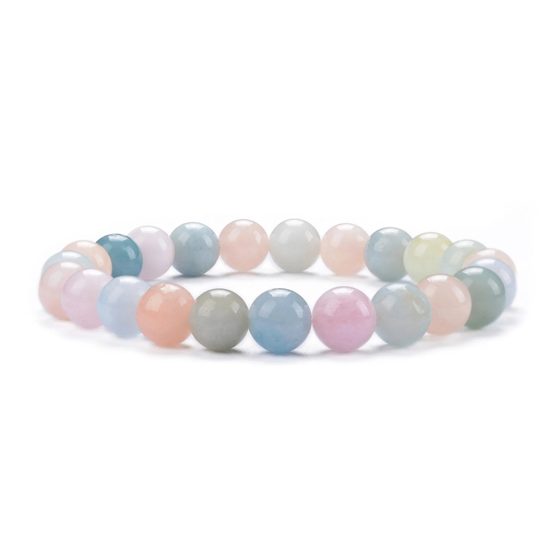 Handmade 8mm natural stone bead bracelet in geometric shape on a wrist, showing agate and gemstone colour options.