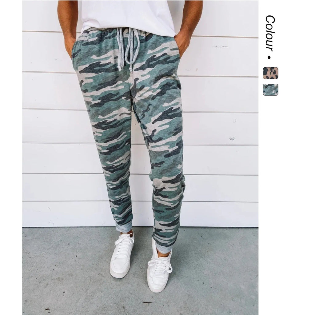Women's polyester pencil leggings with leopard print irregular colour-block pattern, mid-rise elastic waist