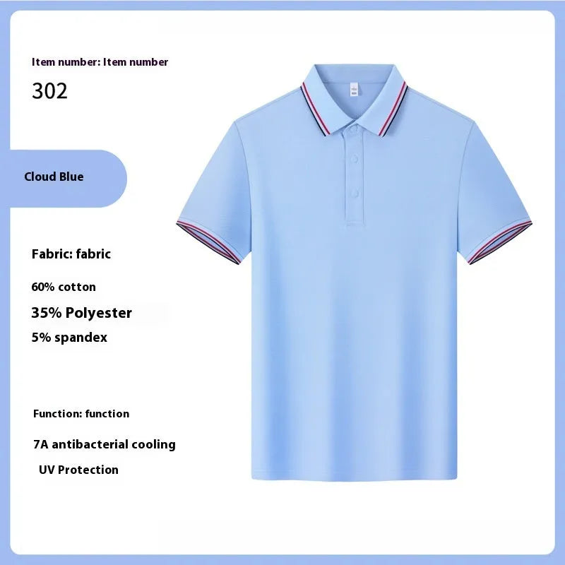Men's lapel collar cotton T-shirt in solid colour with short sleeves for summer workwear
