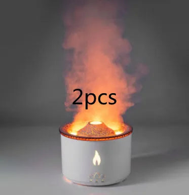 Black columnar ultrasonic essential oil humidifier diffuser with flame and jellyfish effects, 350ml, three fog outlets, 36dB quiet
