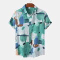 Men's white floral print short sleeve cardigan with lapel collar, loose fit