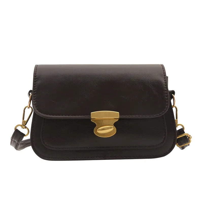 Retro square PU handbag in soft textured leather showing horizontal orientation and neutral colour options
