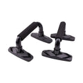 Set of two I-shaped black push up bars made from PP sponge for fitness training.