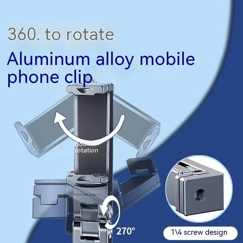 Silver aluminium alloy portable foldable clip lazy phone holder on a desk