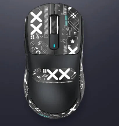 Black rechargeable Bluetooth mouse with three connectivity modes shown with USB receiver and parachute cable