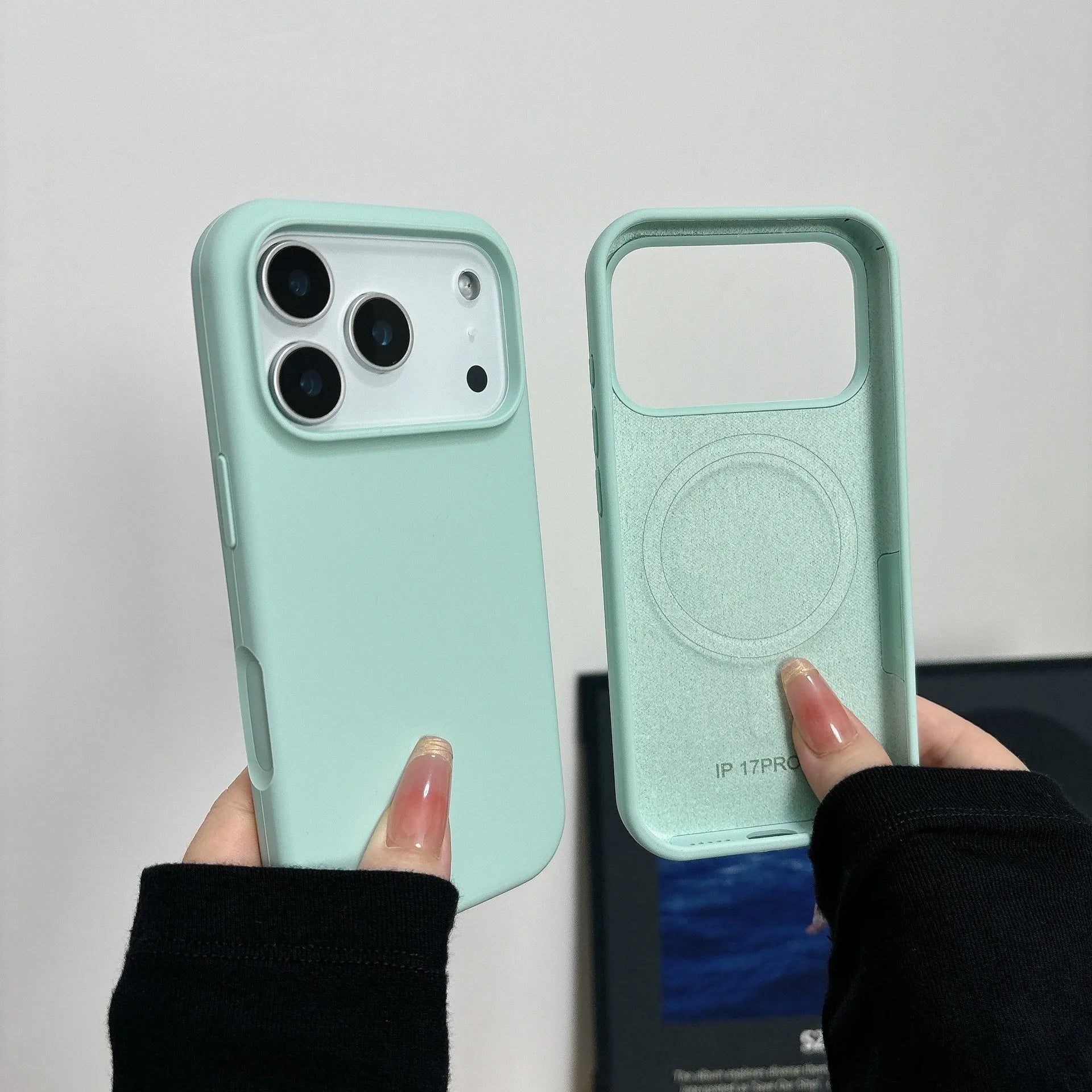 Liquid silicone magnetic charging phone case for iPhone in multiple colour options showing back cover design