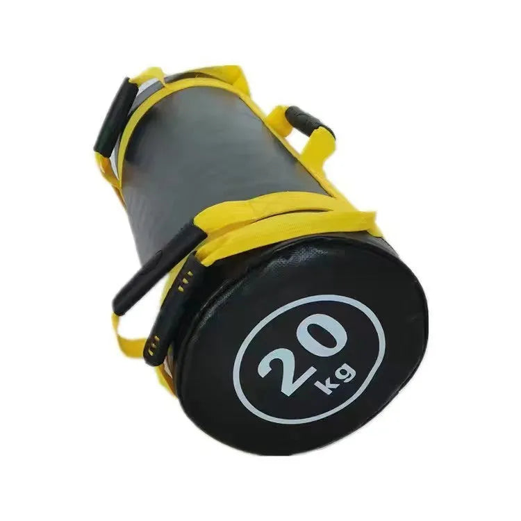 Flat white leather-coloured PVC fitness sandbag for weight training on gym floor
