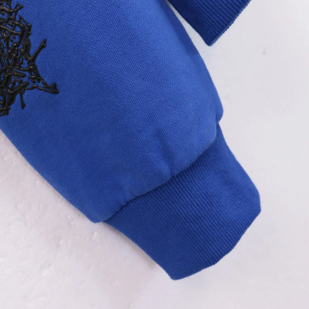 Washed distressed sweatshirt with heavy-duty classic print, cotton terry, loose fit, black or blue, sizes S-XL
