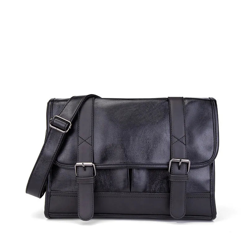 Black Korean style men's commuter backpack with decorative stitching and anti-theft features