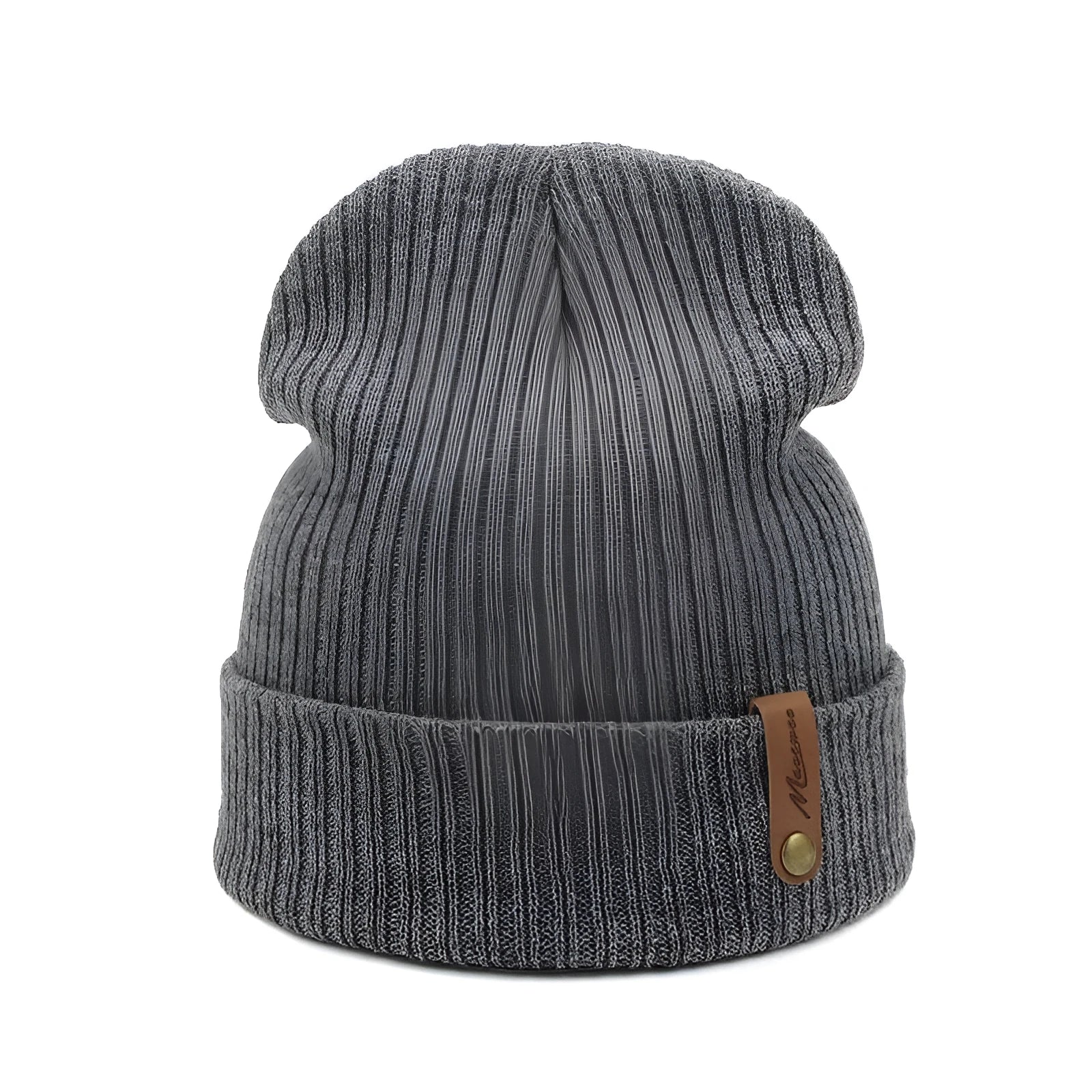 Unisex jacquard knit beanie hat in monochrome pattern, polyester, flat brim, high top, 52-60cm circumference