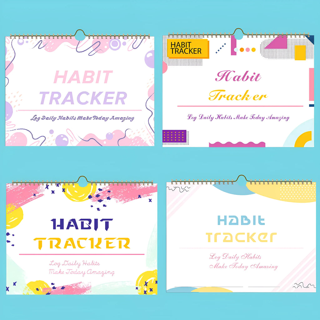 English habit tracking notebook with 12 pages in four colour options
