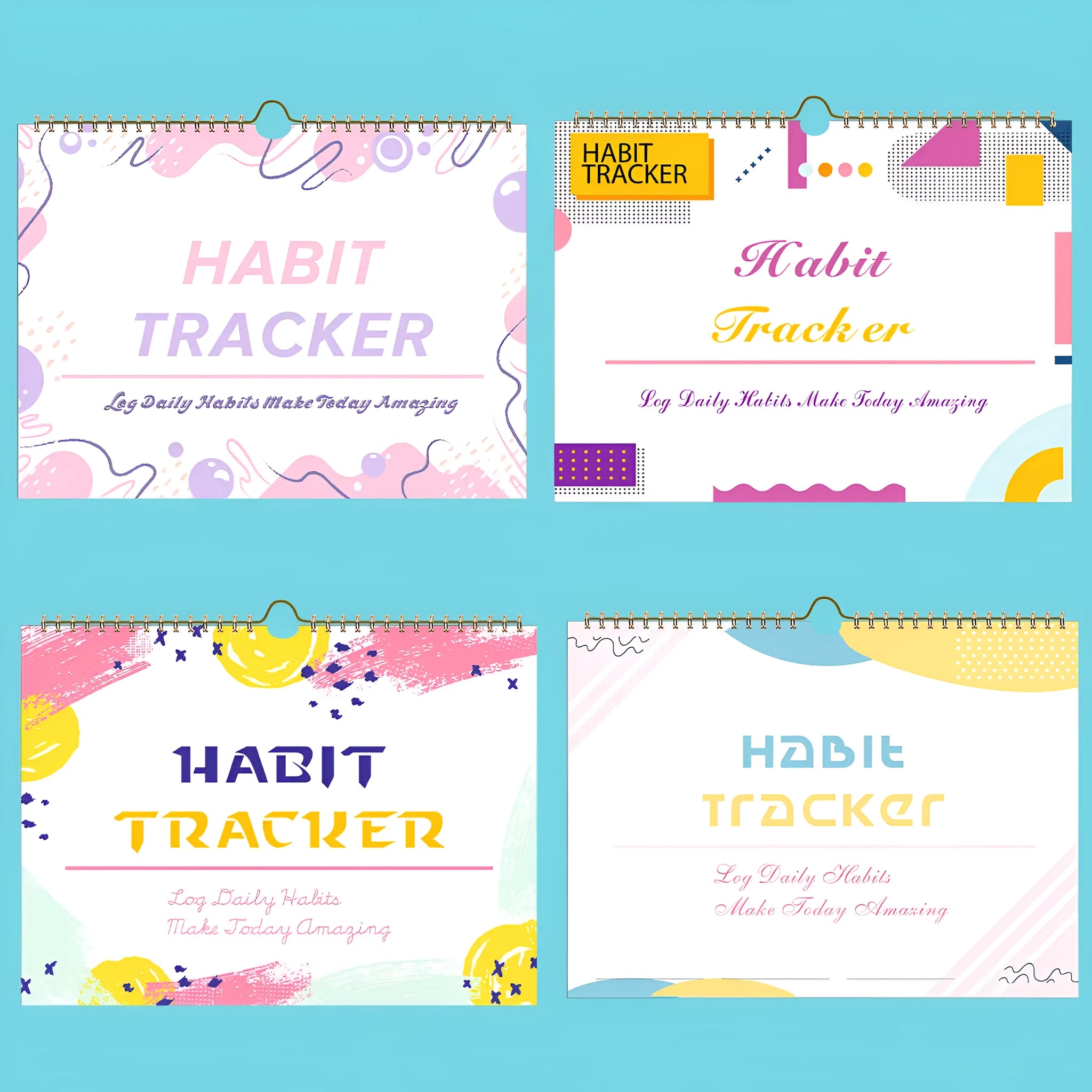 English habit tracking notebook with 12 pages in four colour options