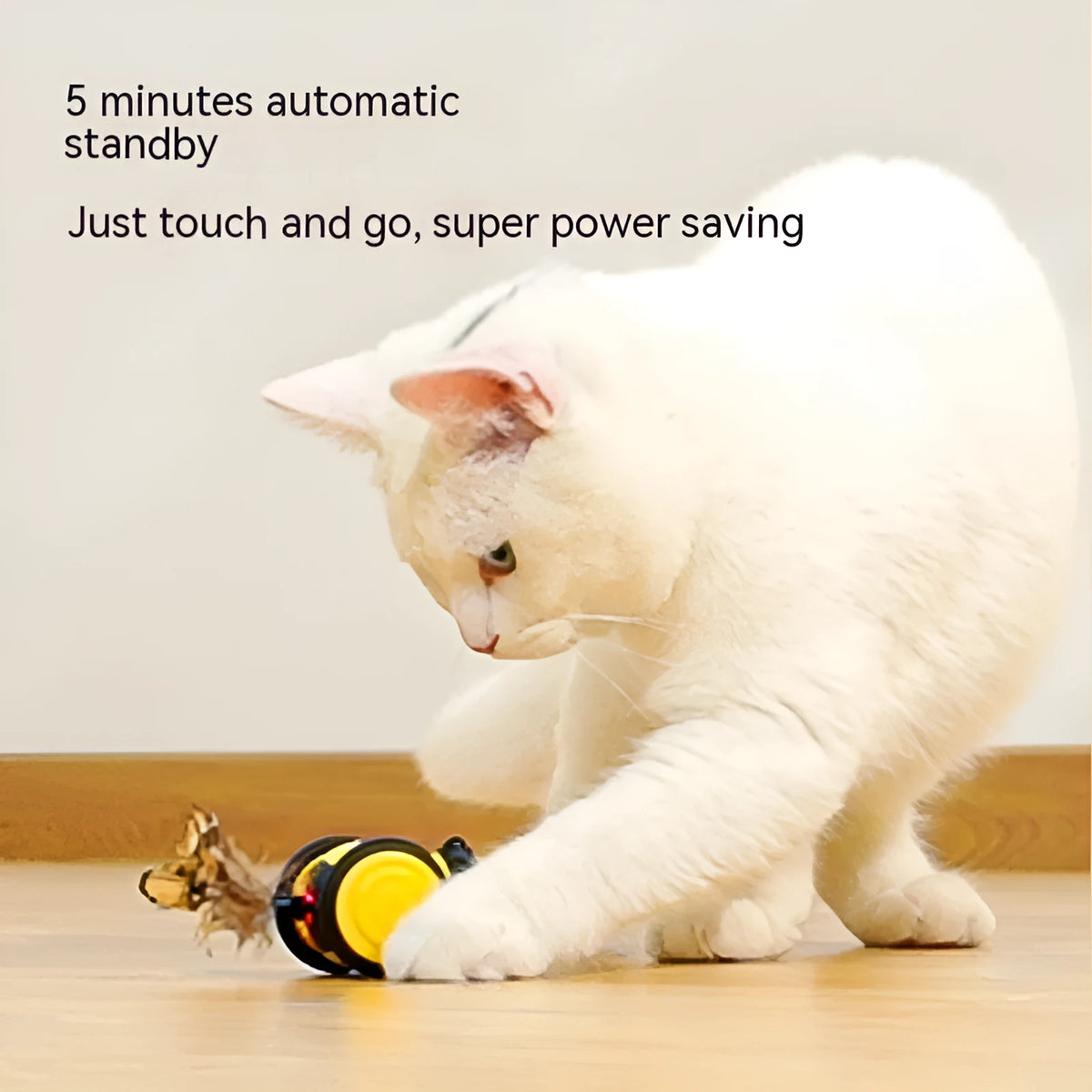 Little bee electric smart cat toy in yellow or pink, plastic, 60x53x38mm, USB powered