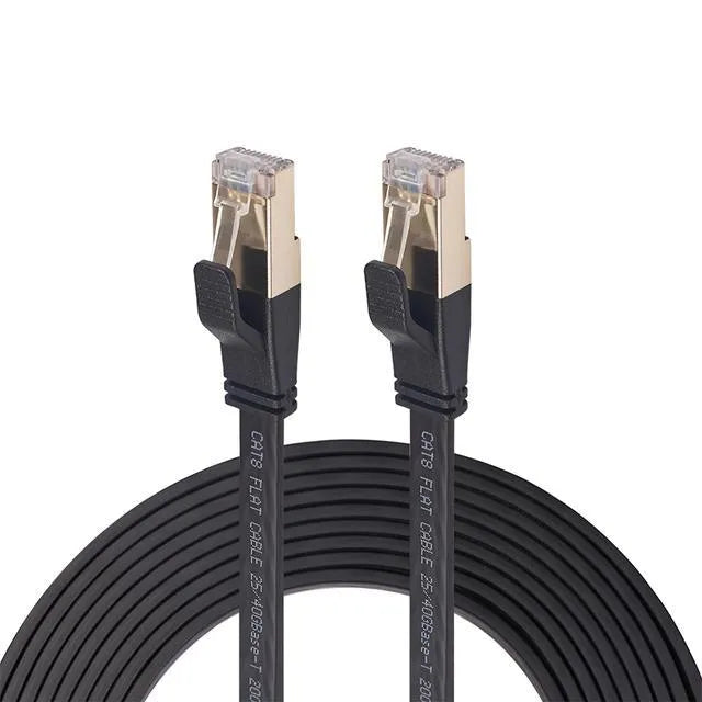 Cat8 SFTP Ethernet patch cord with gold-plated RJ45 connectors, multiple length options