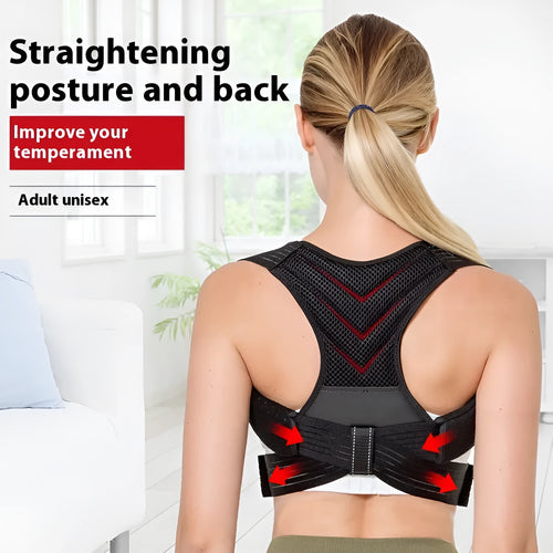 Black anti-humpback correction belt for back posture support with open shoulder design