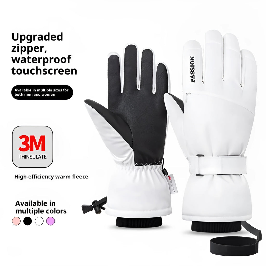 Pair of black waterproof touch screen ski gloves with non-slip palm for winter cycling or skiing