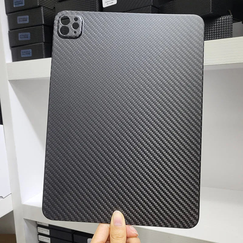 Carbon fibre hard protective case for iPad Pro 11 showing forged surface texture