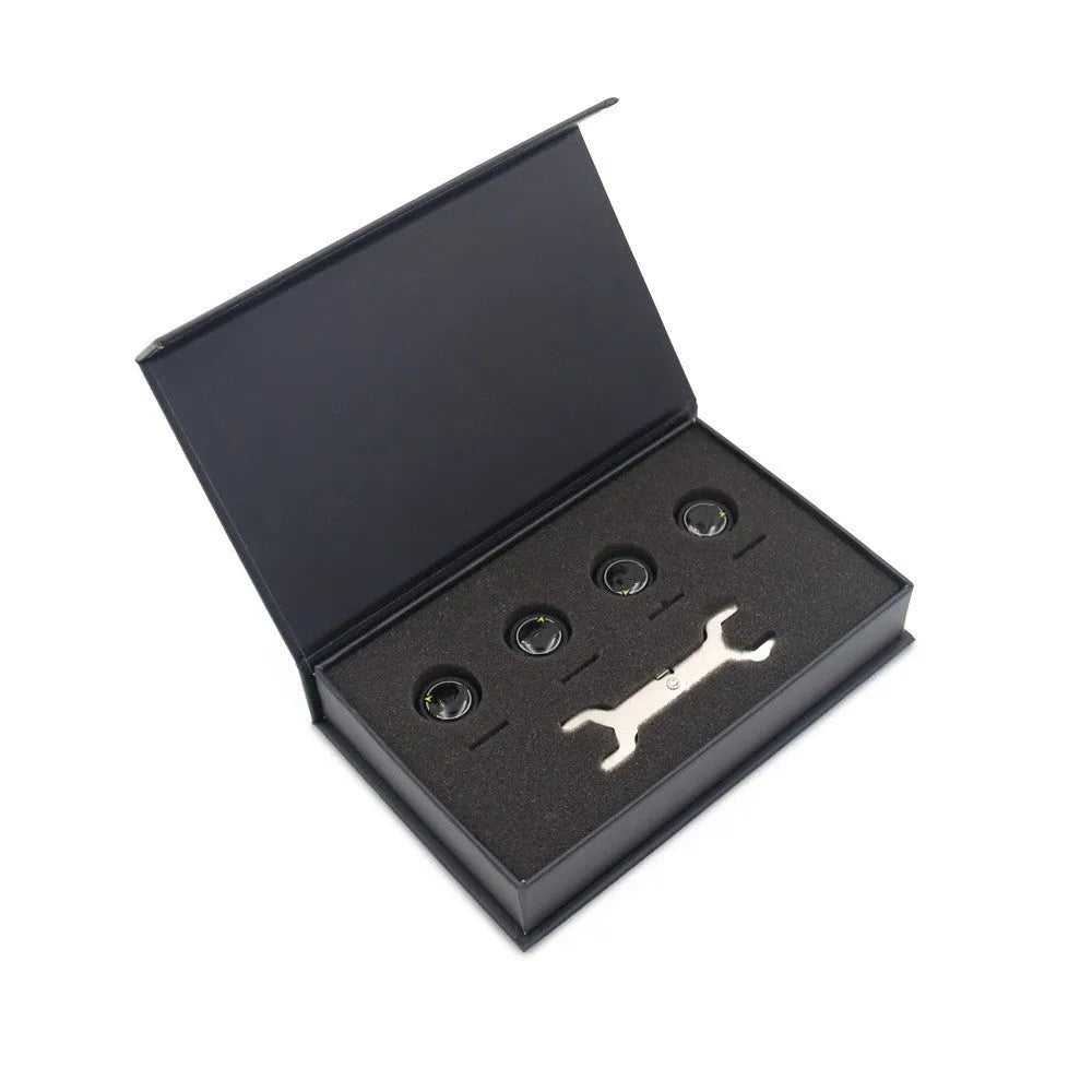 Bluetooth 5.0 automotive tyre pressure monitoring system with four black external sensors