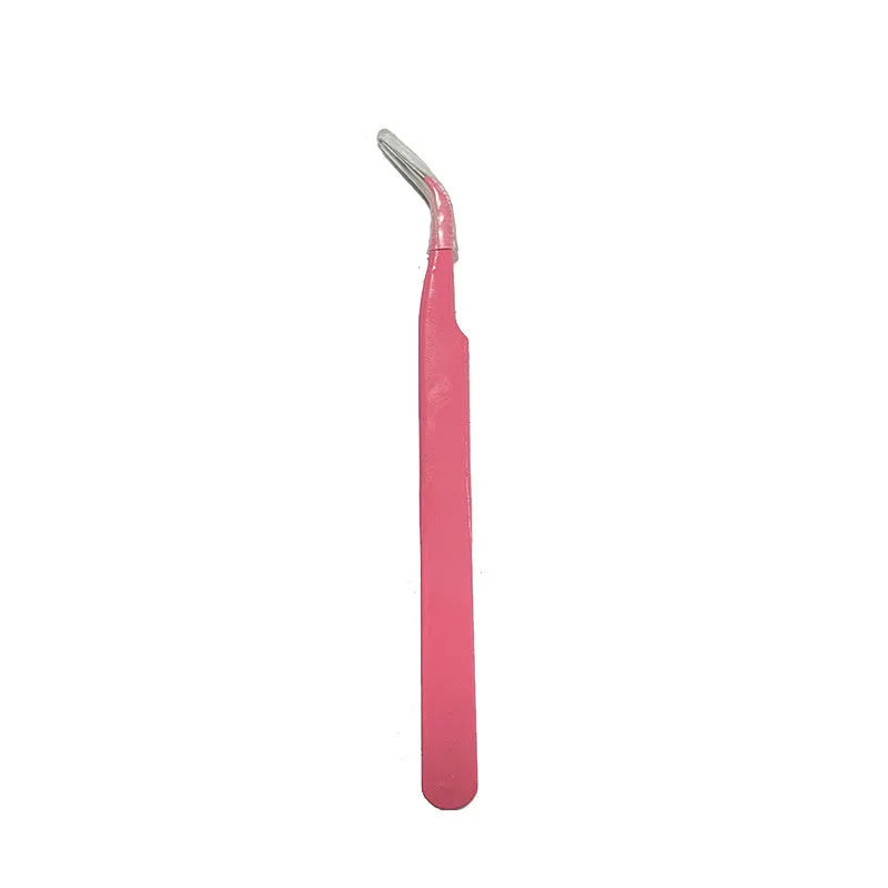 DIY false eyelashes extension kit showing segment cluster lashes and metal tweezers on a white background