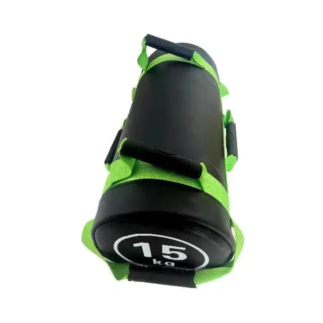 Flat white leather-coloured PVC fitness sandbag for weight training on gym floor