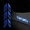 Blue reflective car bumper protection strips with adhesive backing for universal vehicle installation