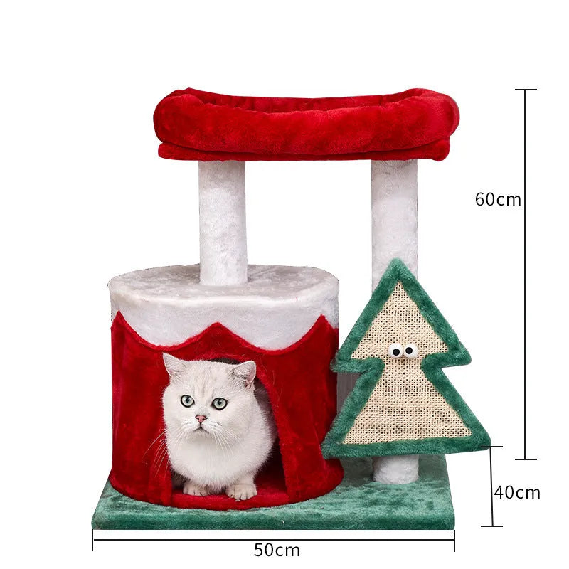 Christmas coloured cat scratching post with integrated platform, 32 cm tall with 25 cm base