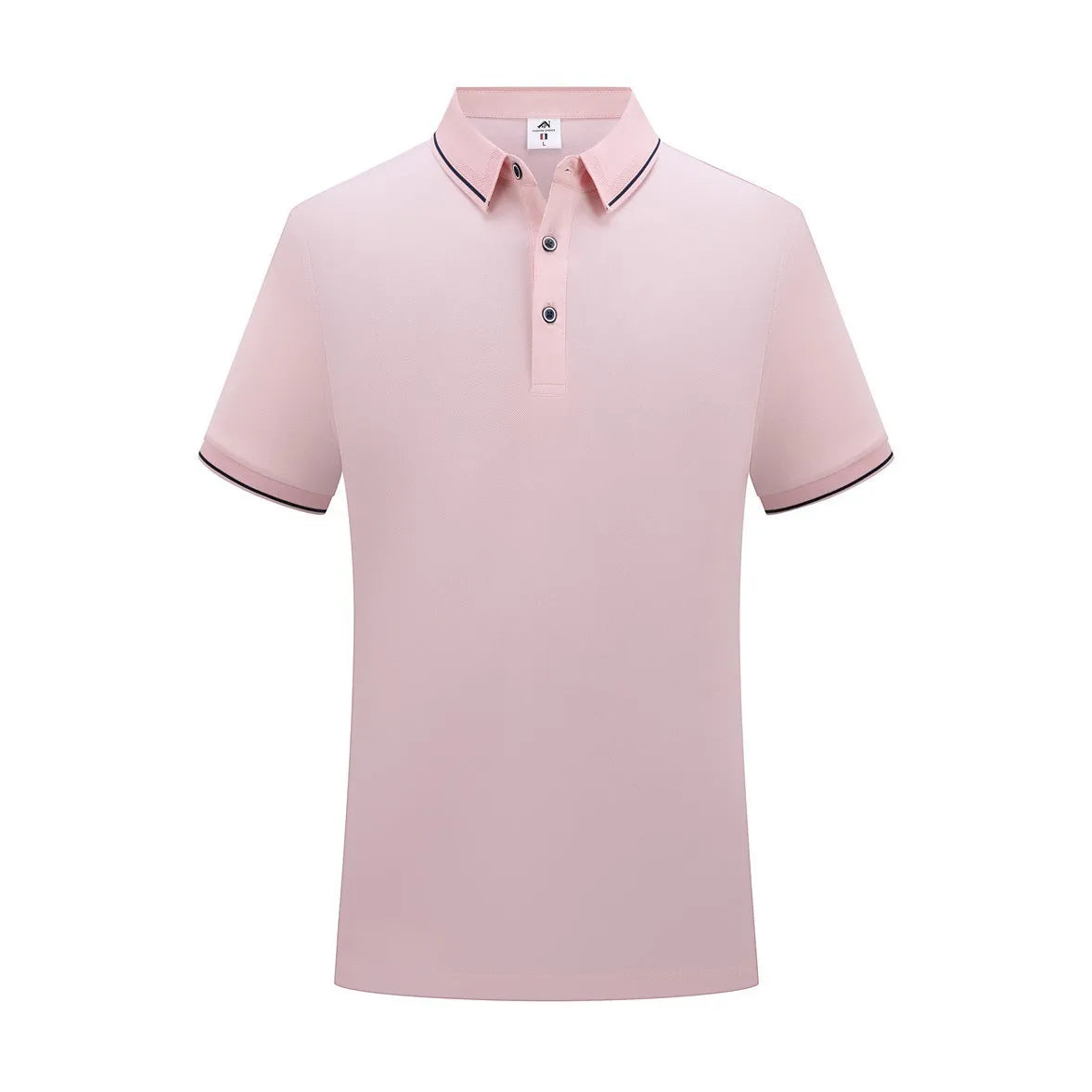 Short-sleeved asymmetrical polo shirt for beauticians in light blue cool silk cotton fabric.